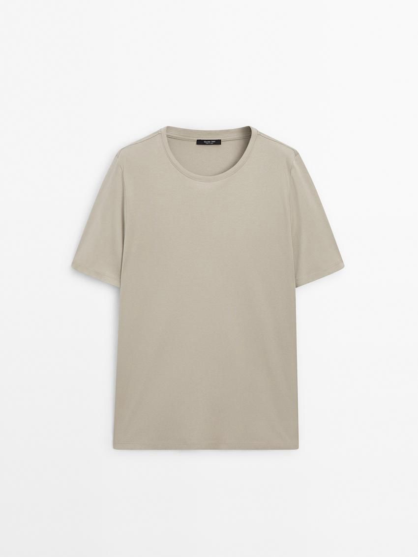 Massimo Dutti Mercerised Cotton Men T-Shirt Light Khaki | US-BD7903521