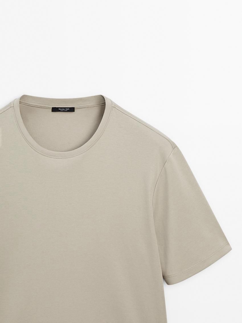 Massimo Dutti Mercerised Cotton Men T-Shirt Light Khaki | US-BD7903521