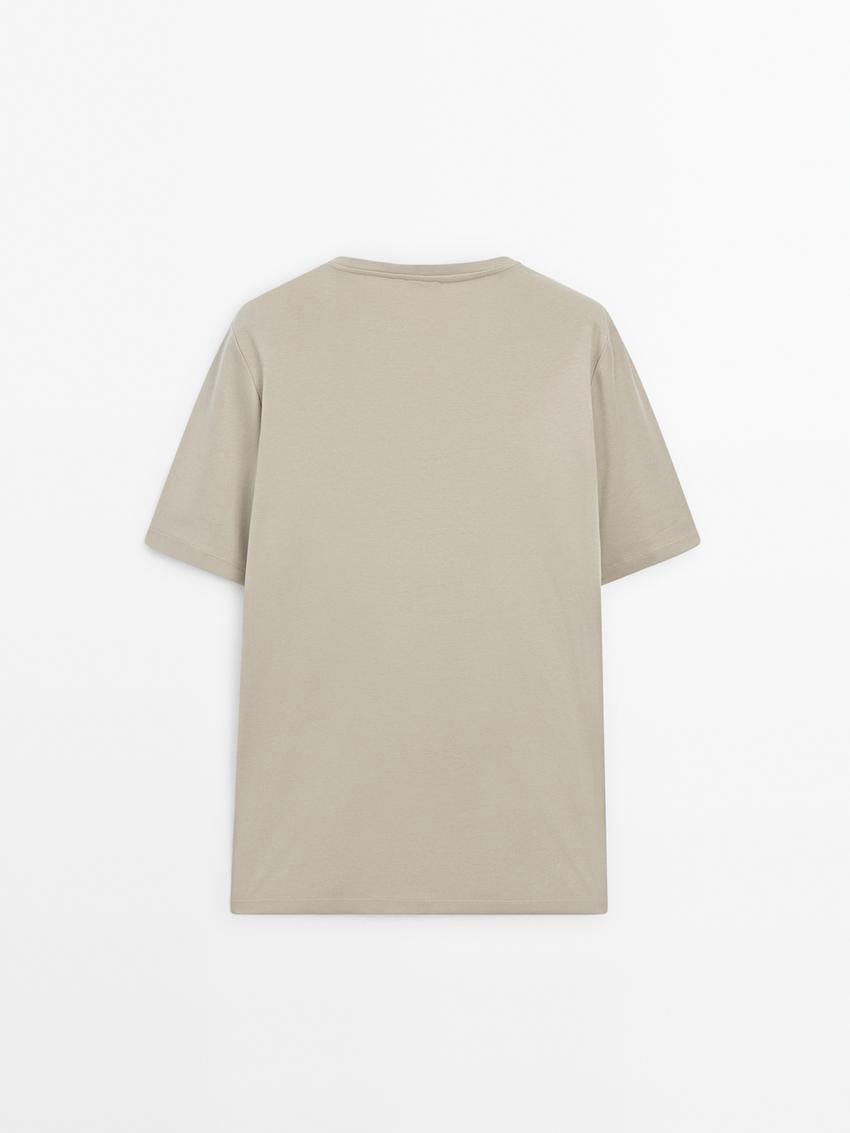 Massimo Dutti Mercerised Cotton Men T-Shirt Light Khaki | US-BD7903521