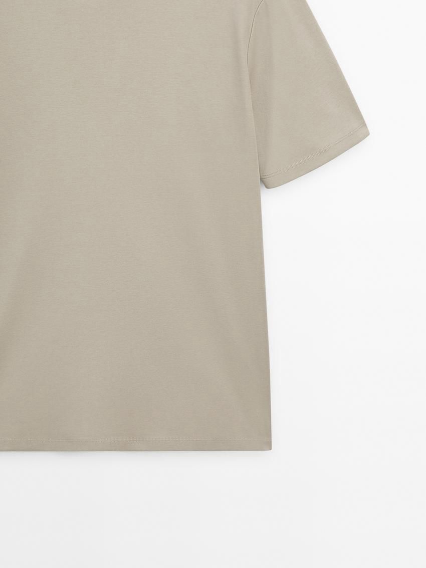 Massimo Dutti Mercerised Cotton Men T-Shirt Light Khaki | US-BD7903521