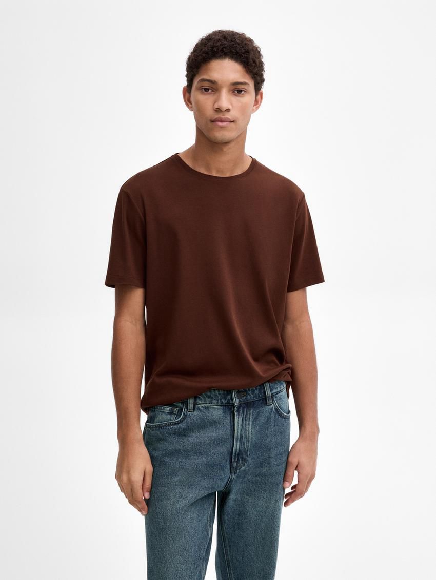 Massimo Dutti Mercerised Cotton Men T-Shirt Chocolate | US-HO1904638