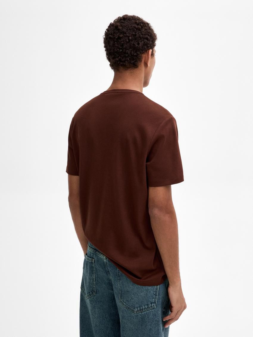 Massimo Dutti Mercerised Cotton Men T-Shirt Chocolate | US-HO1904638