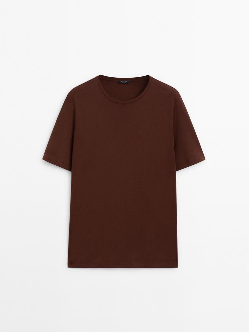 Massimo Dutti Mercerised Cotton Men T-Shirt Chocolate | US-HO1904638