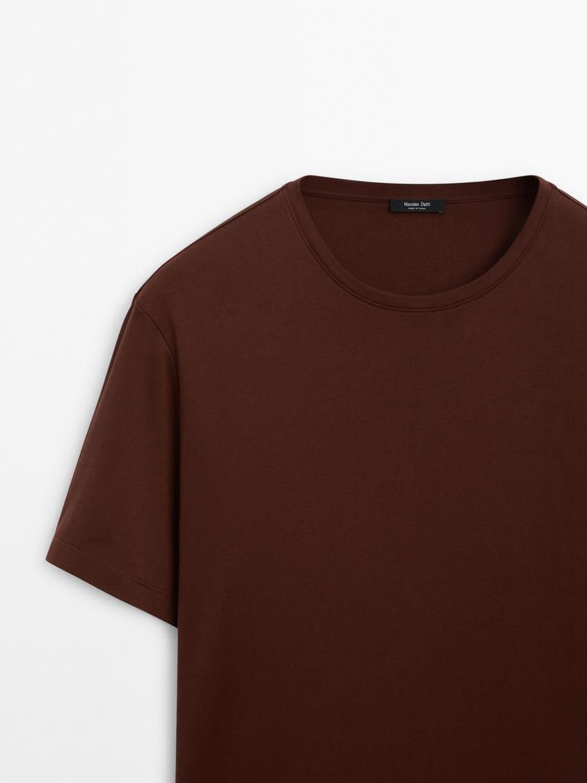 Massimo Dutti Mercerised Cotton Men T-Shirt Chocolate | US-HO1904638