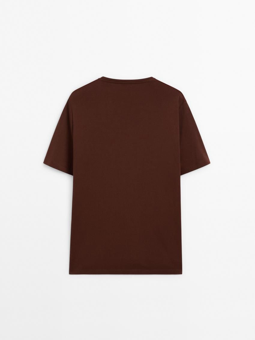 Massimo Dutti Mercerised Cotton Men T-Shirt Chocolate | US-HO1904638