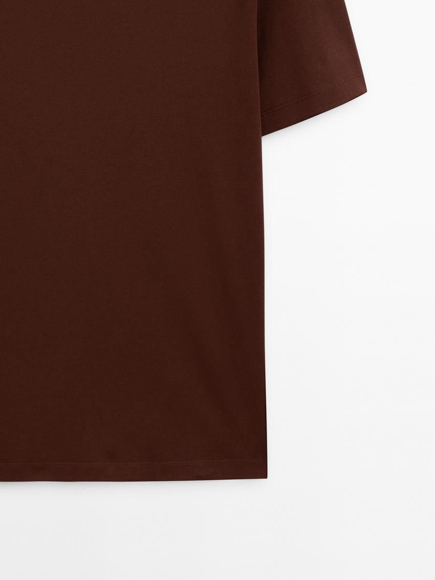 Massimo Dutti Mercerised Cotton Men T-Shirt Chocolate | US-HO1904638