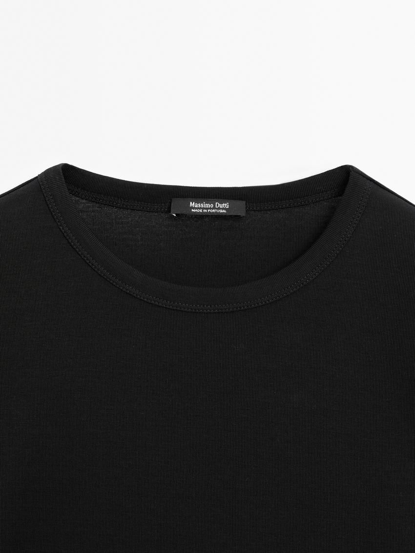 Massimo Dutti Mercerised Cotton Women T-Shirt Black | US-KV4079283