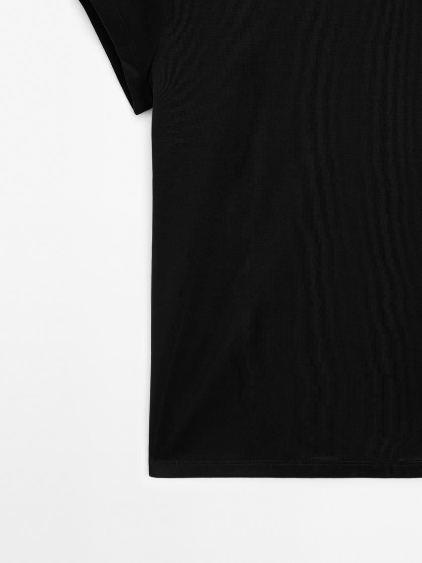 Massimo Dutti Mercerised Cotton Women T-Shirt Black | US-KV4079283