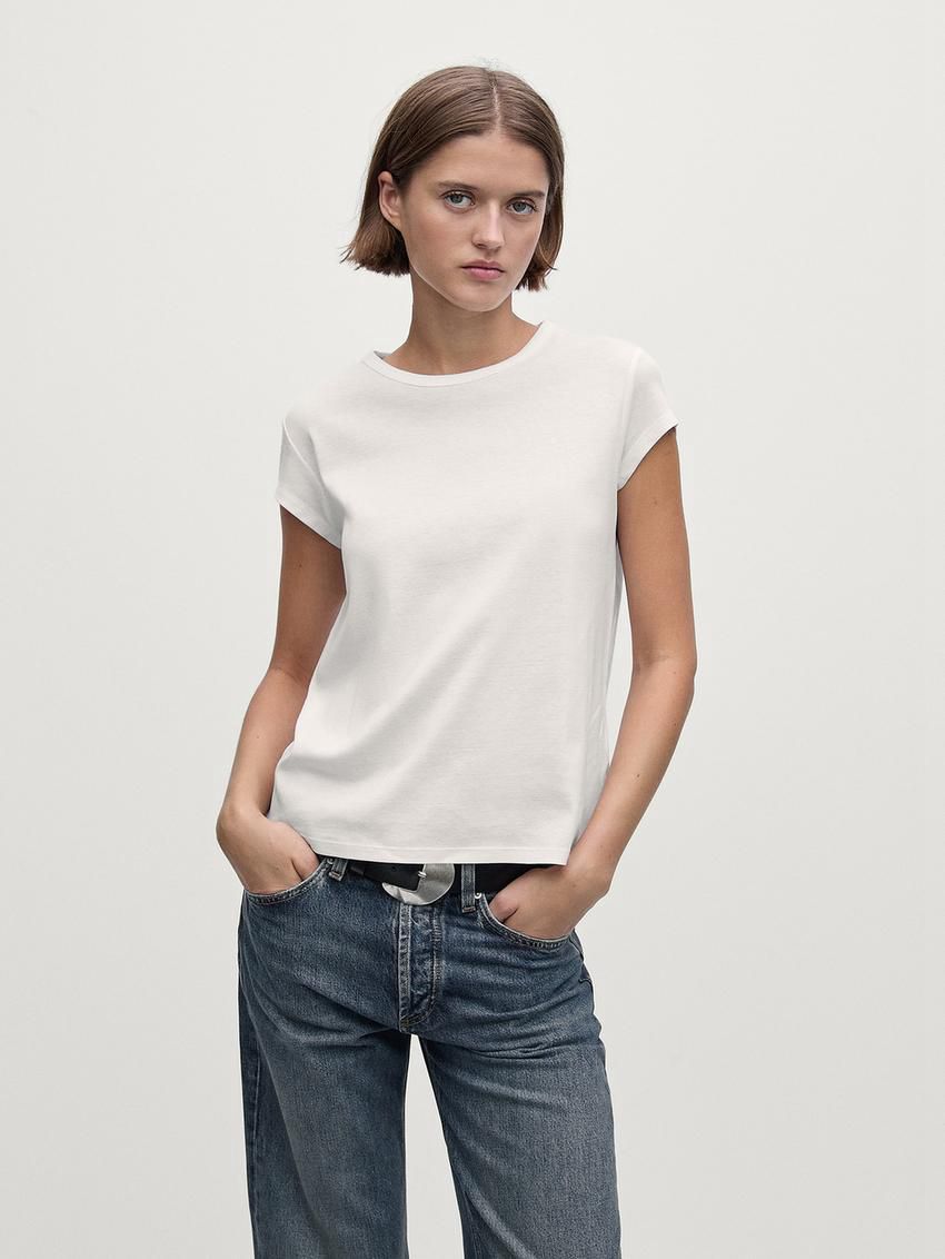 Massimo Dutti Mercerised Cotton Women T-Shirt White | US-VW5497032