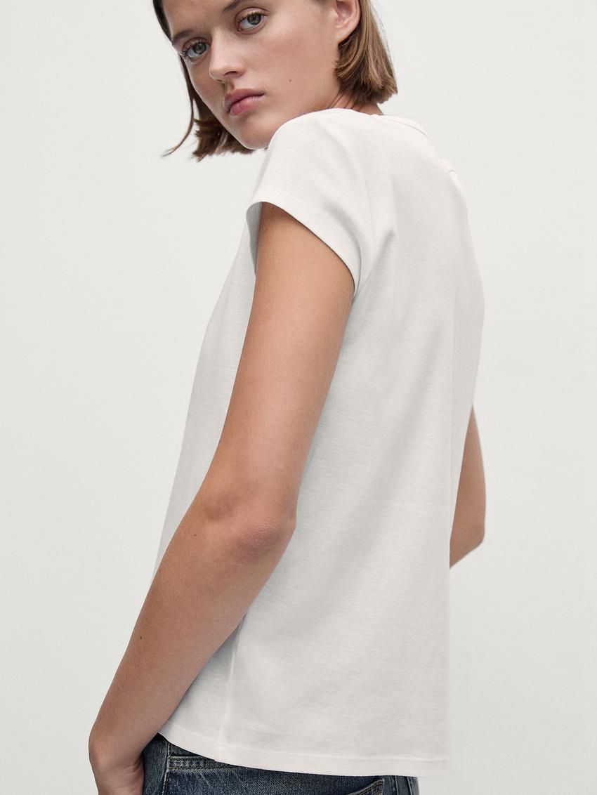 Massimo Dutti Mercerised Cotton Women T-Shirt White | US-VW5497032