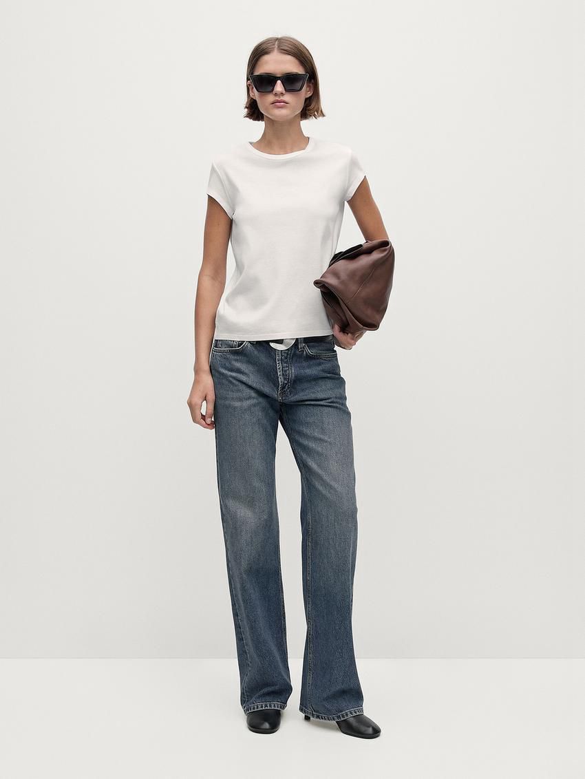 Massimo Dutti Mercerised Cotton Women T-Shirt White | US-VW5497032