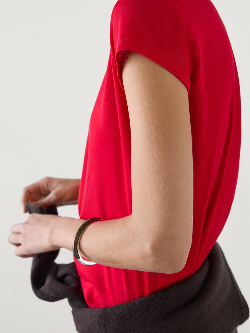 Massimo Dutti Mercerised Cotton Women T-Shirt Red | US-PM3740865