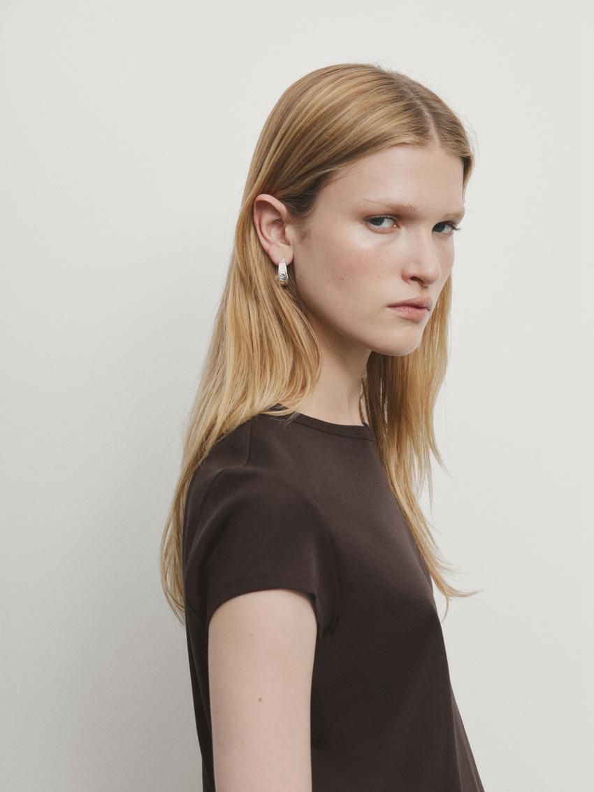 Massimo Dutti Mercerised Cotton Women T-Shirt Dark Brown | US-BL0124539