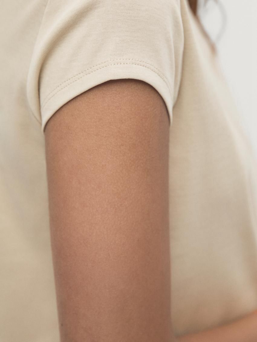 Massimo Dutti Mercerised Cotton Women T-Shirt Cream | US-NE9814327