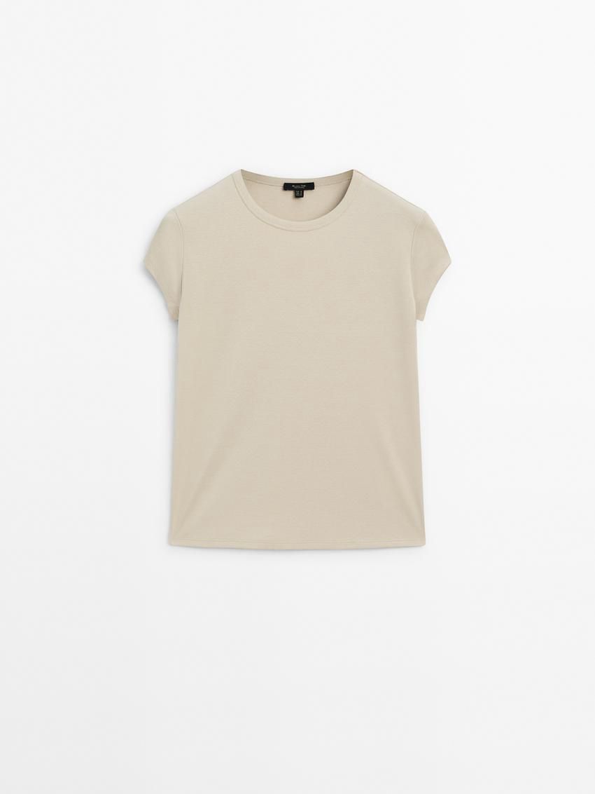 Massimo Dutti Mercerised Cotton Women T-Shirt Cream | US-NE9814327