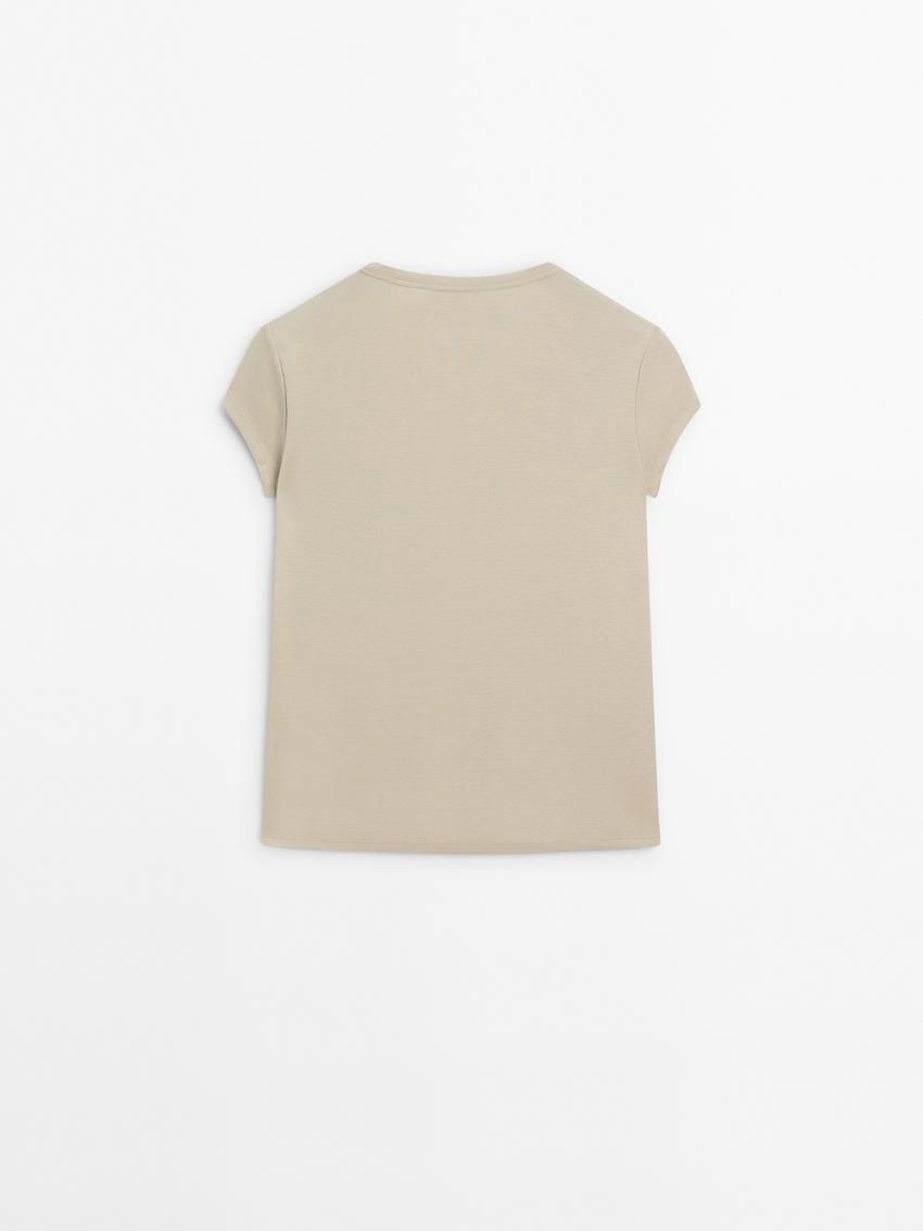 Massimo Dutti Mercerised Cotton Women T-Shirt Cream | US-NE9814327