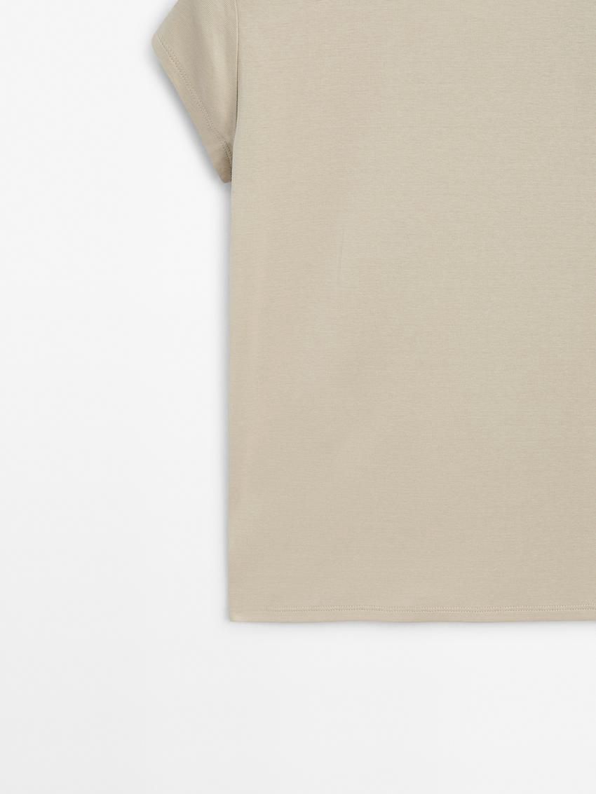Massimo Dutti Mercerised Cotton Women T-Shirt Cream | US-NE9814327