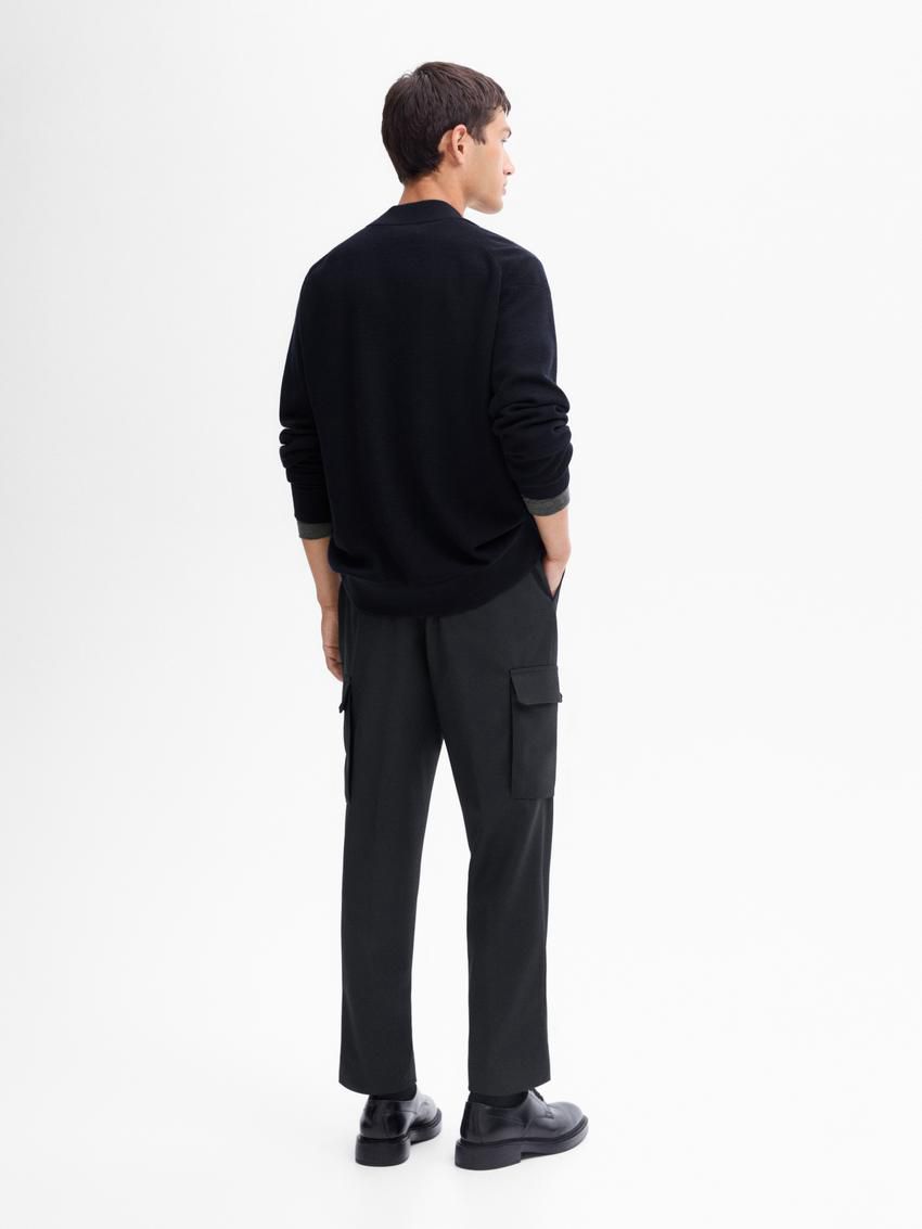 Massimo Dutti Merino Wool Blend Bomber-style Men Cardigan Navy | US-SK3641079