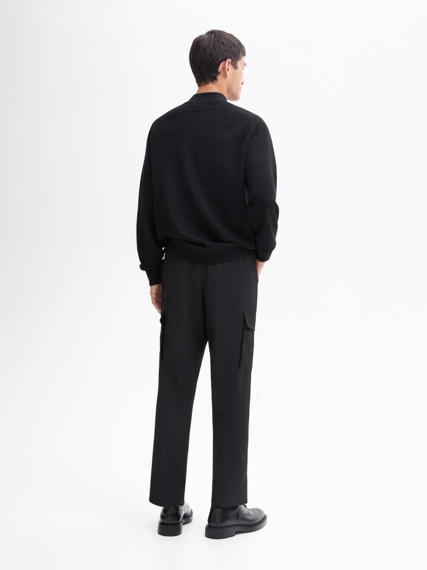 Massimo Dutti Merino Wool Blend Bomber-style Men Cardigan Black | US-DI4653029