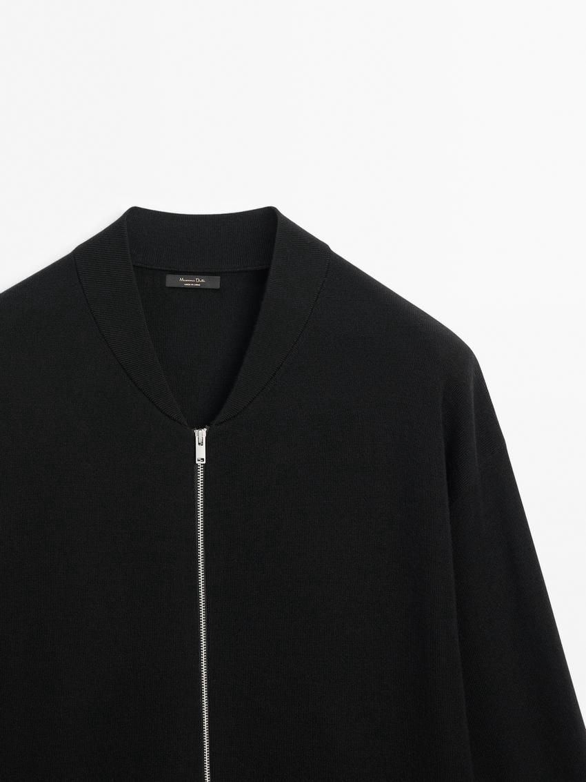 Massimo Dutti Merino Wool Blend Bomber-style Men Cardigan Black | US-DI4653029
