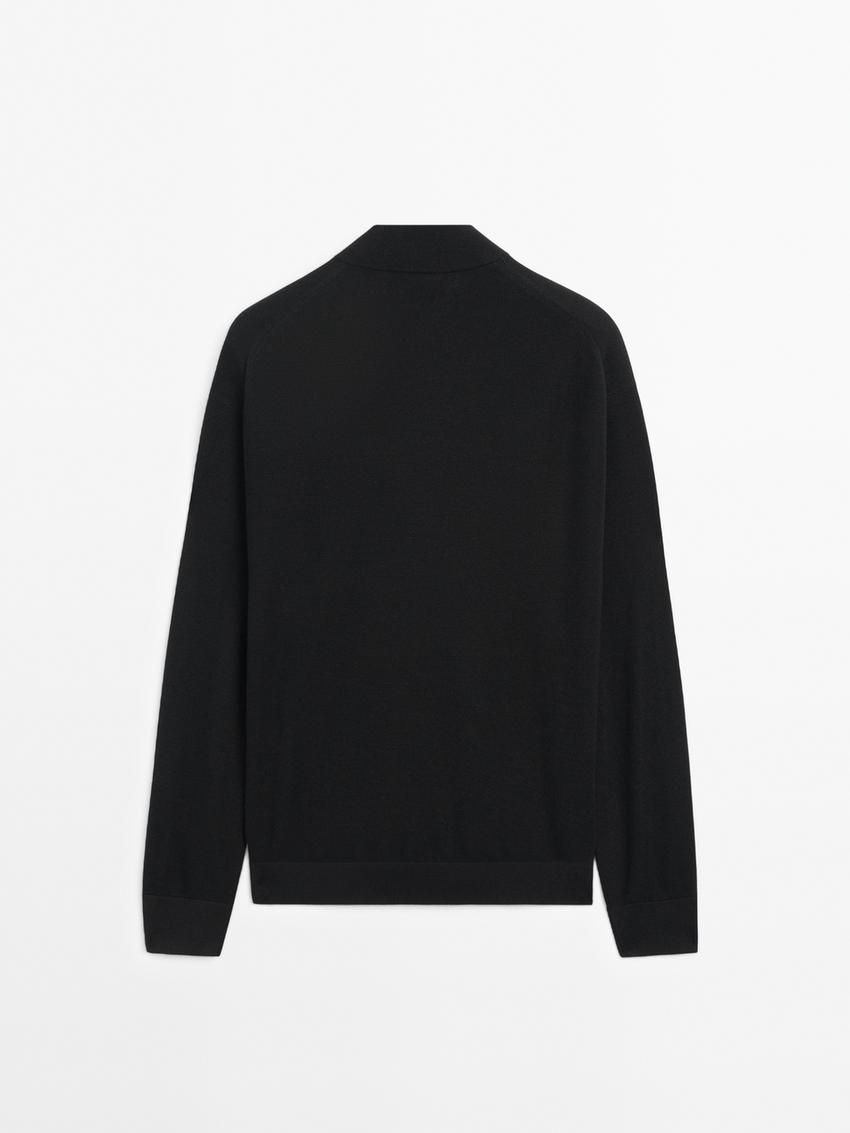 Massimo Dutti Merino Wool Blend Bomber-style Men Cardigan Black | US-DI4653029