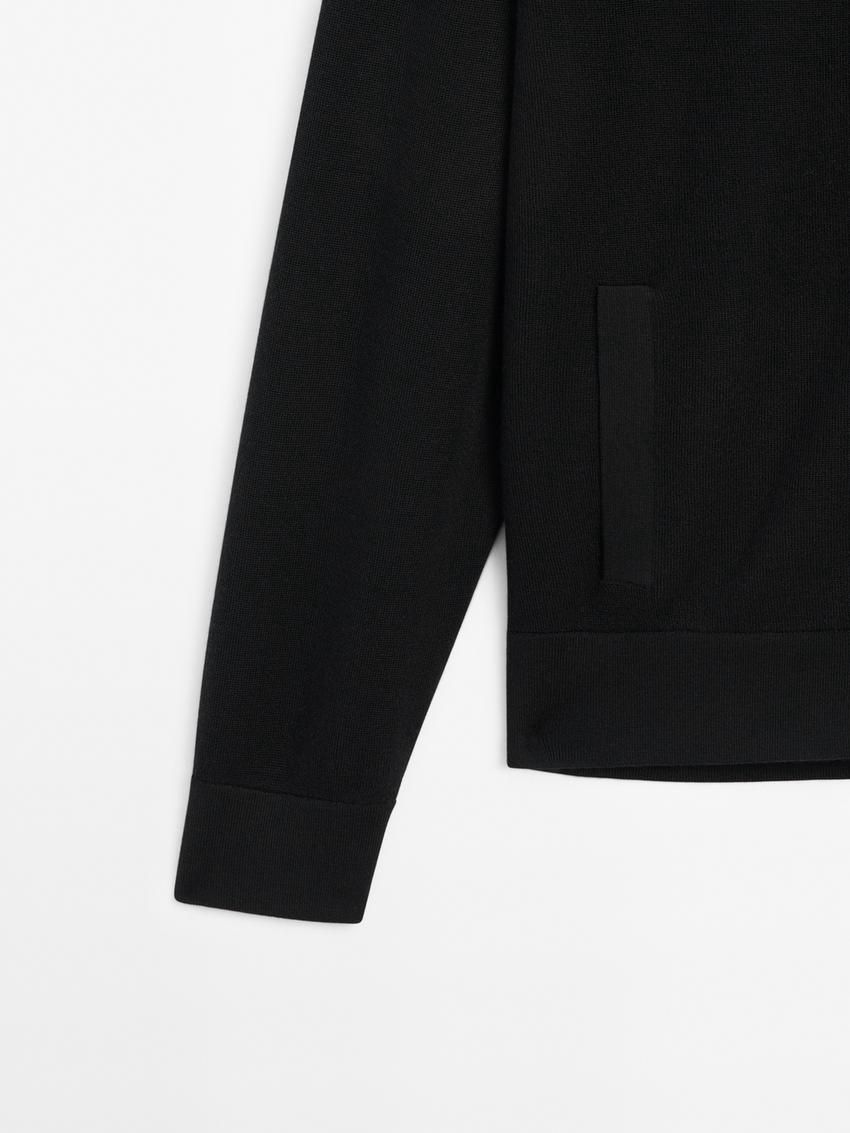 Massimo Dutti Merino Wool Blend Bomber-style Men Cardigan Black | US-DI4653029