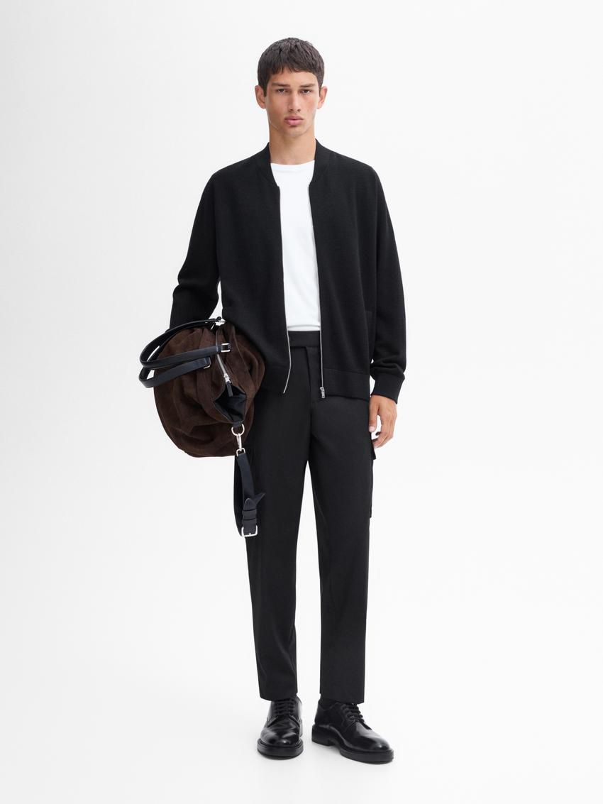Massimo Dutti Merino Wool Blend Bomber-style Men Cardigan Black | US-DI4653029