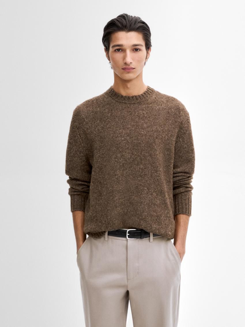 Massimo Dutti Merino Wool Blend Knit Men Sweater Brown | US-WT2593164