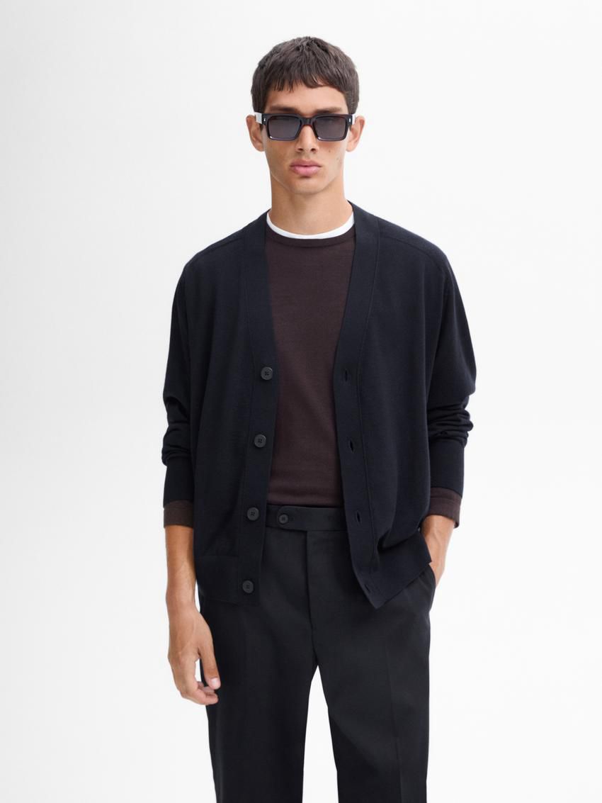 Massimo Dutti Merino Wool Men Cardigan Black | US-TJ2935761