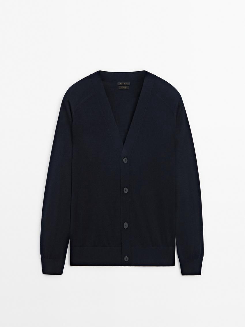 Massimo Dutti Merino Wool Men Cardigan Black | US-TJ2935761