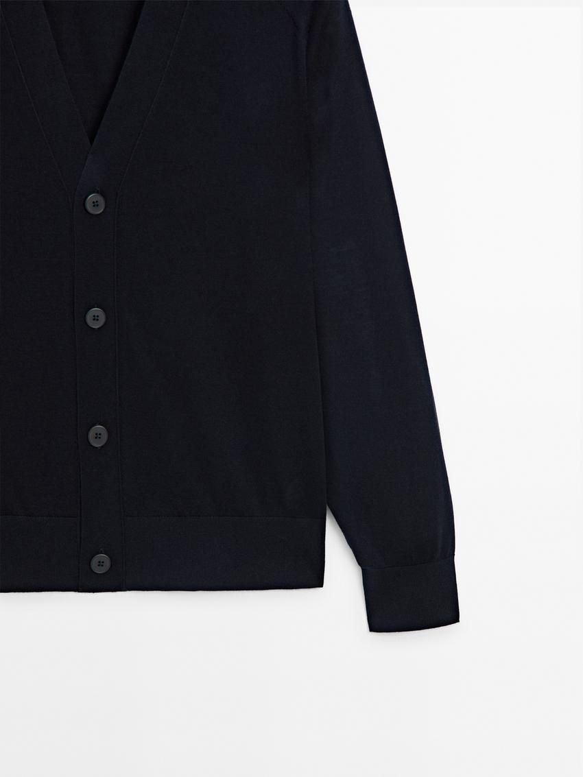 Massimo Dutti Merino Wool Men Cardigan Black | US-TJ2935761