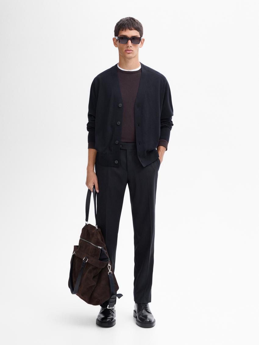 Massimo Dutti Merino Wool Men Cardigan Black | US-TJ2935761