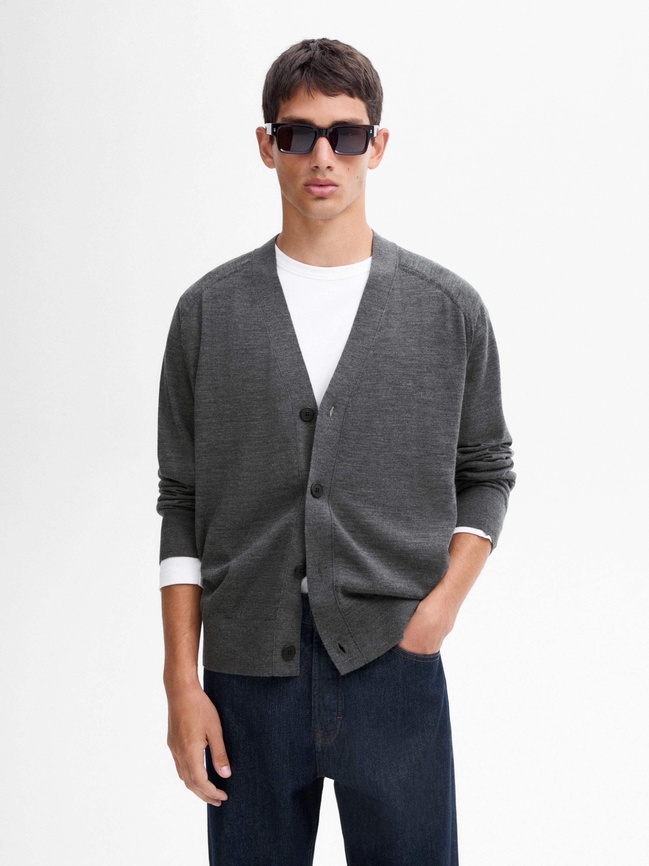 Massimo Dutti Merino Wool Men Cardigan Dark Grey | US-DL2905318