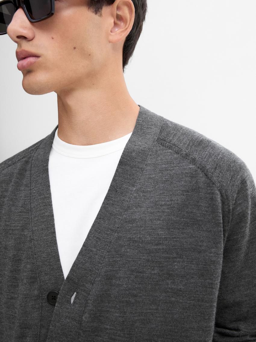 Massimo Dutti Merino Wool Men Cardigan Dark Grey | US-DL2905318