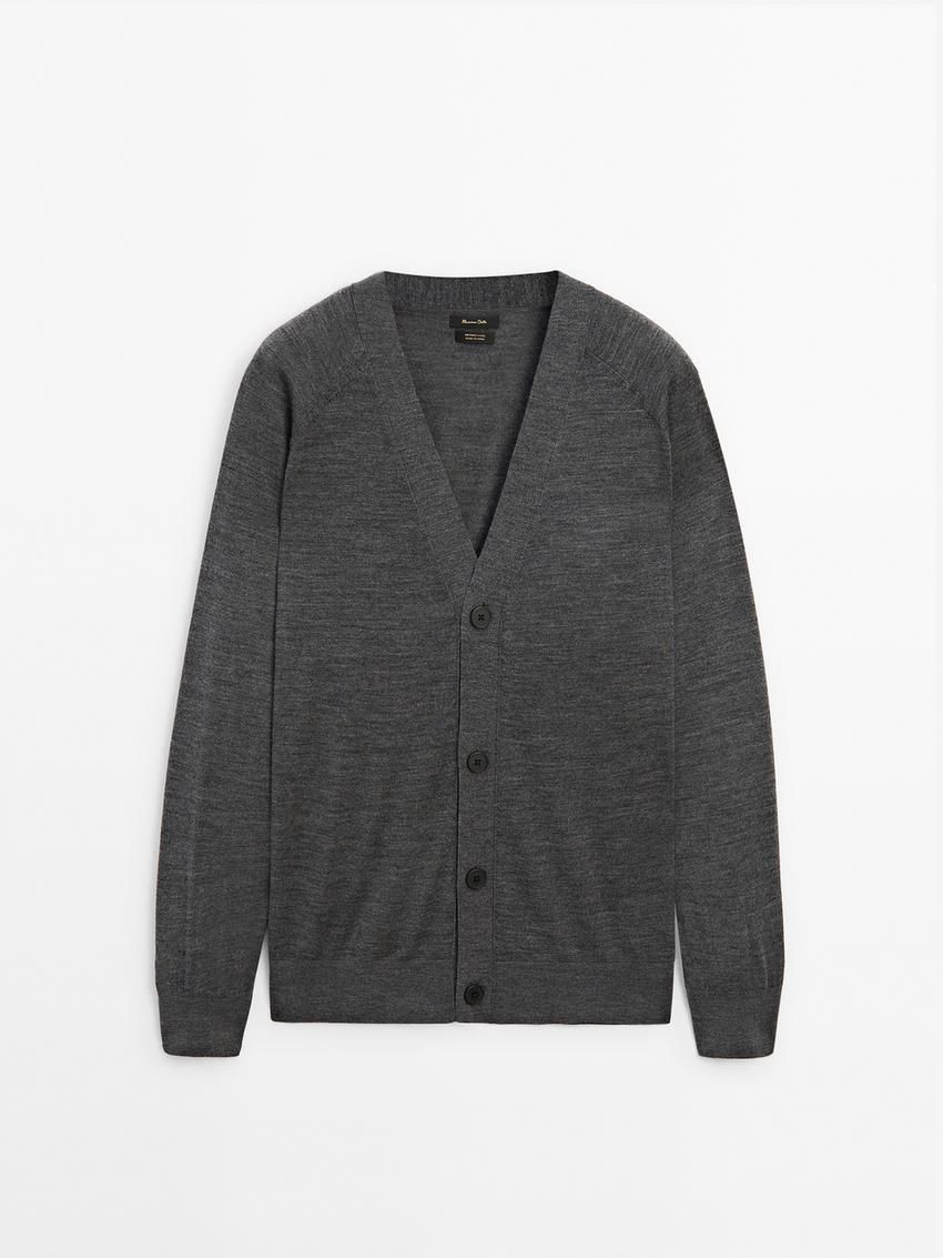Massimo Dutti Merino Wool Men Cardigan Dark Grey | US-DL2905318