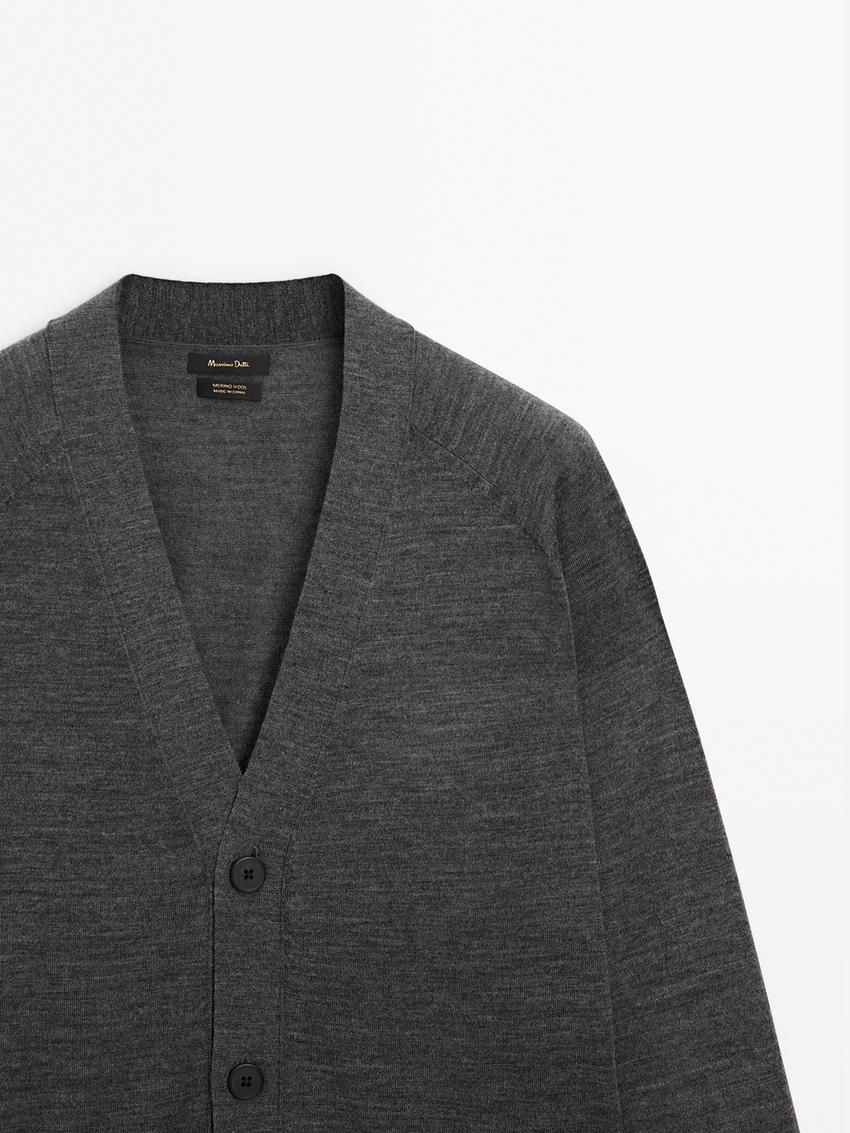 Massimo Dutti Merino Wool Men Cardigan Dark Grey | US-DL2905318