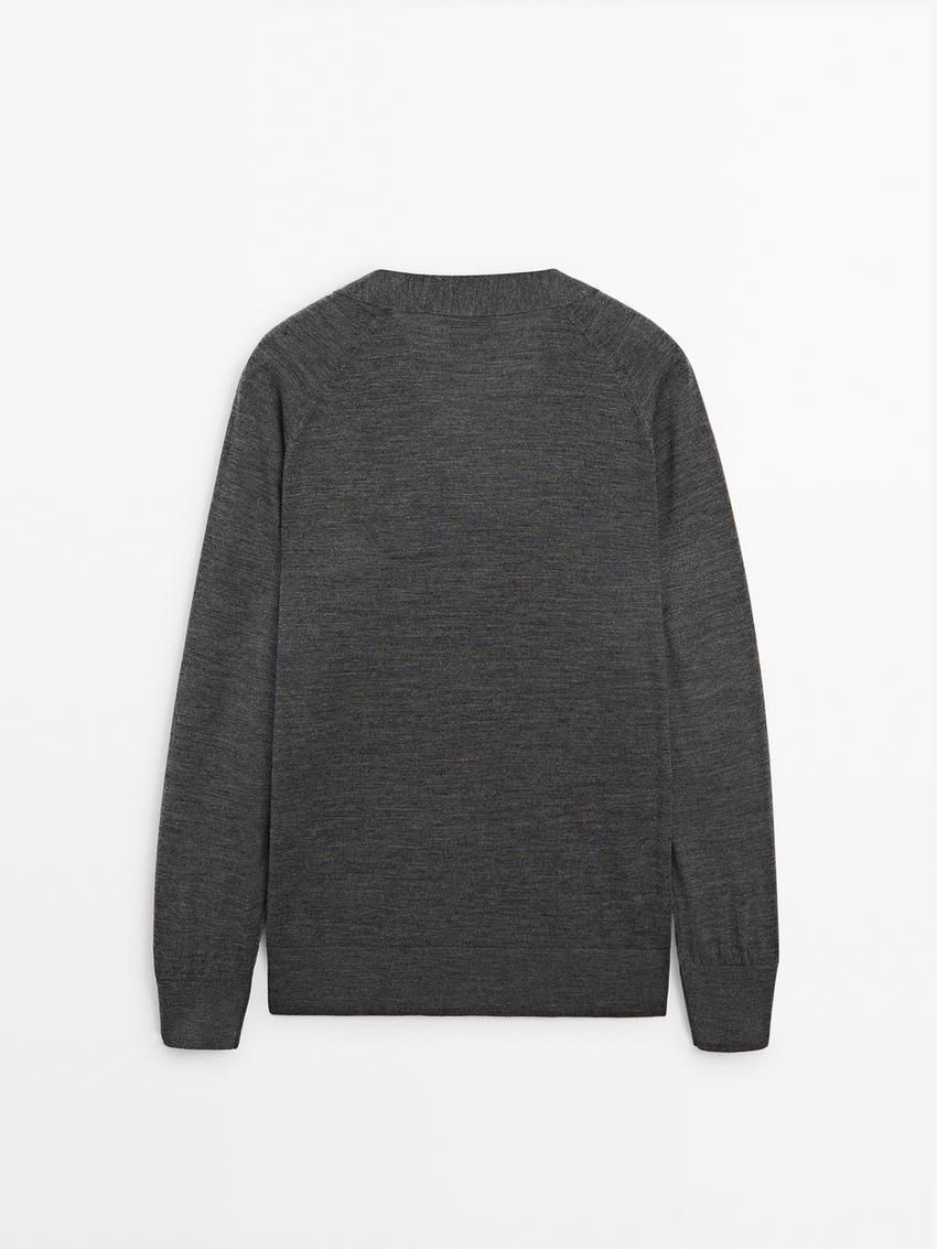 Massimo Dutti Merino Wool Men Cardigan Dark Grey | US-DL2905318