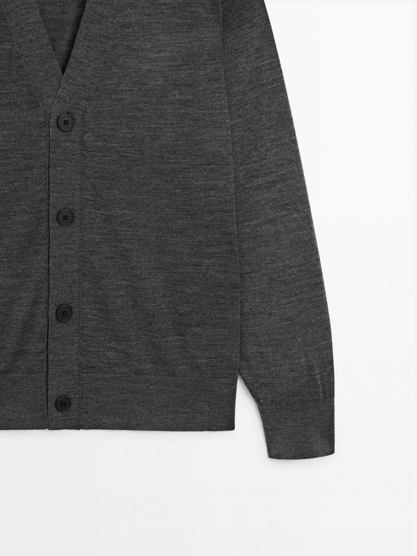 Massimo Dutti Merino Wool Men Cardigan Dark Grey | US-DL2905318