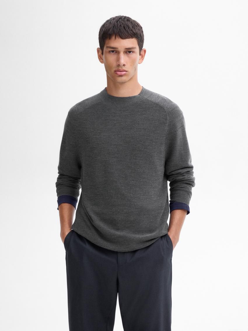 Massimo Dutti Merino Wool Men Jumpers Dark Grey | US-SC1795836