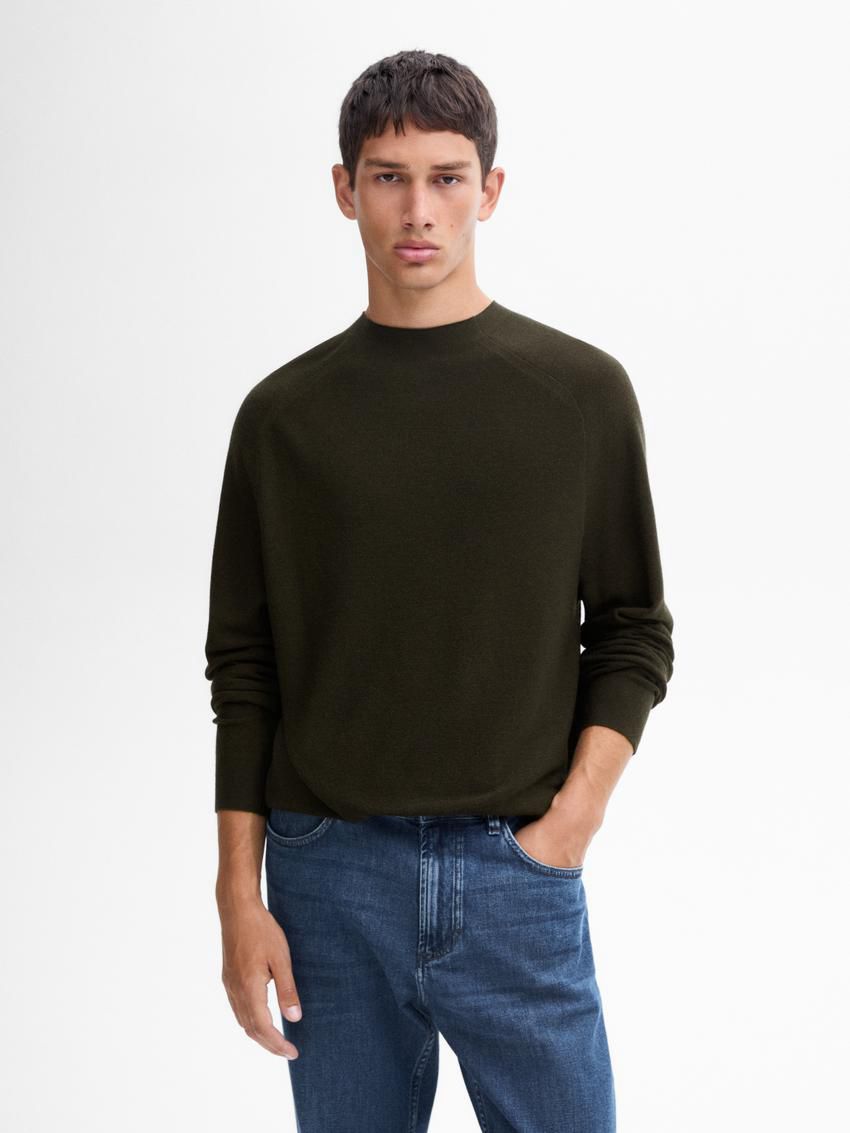 Massimo Dutti Merino Wool Men Jumpers Dark Khaki | US-CX5093746