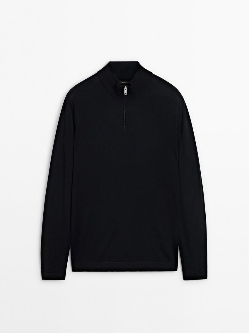 Massimo Dutti Merino Wool With Zip Detail Men Sweater Black | US-LP3428517