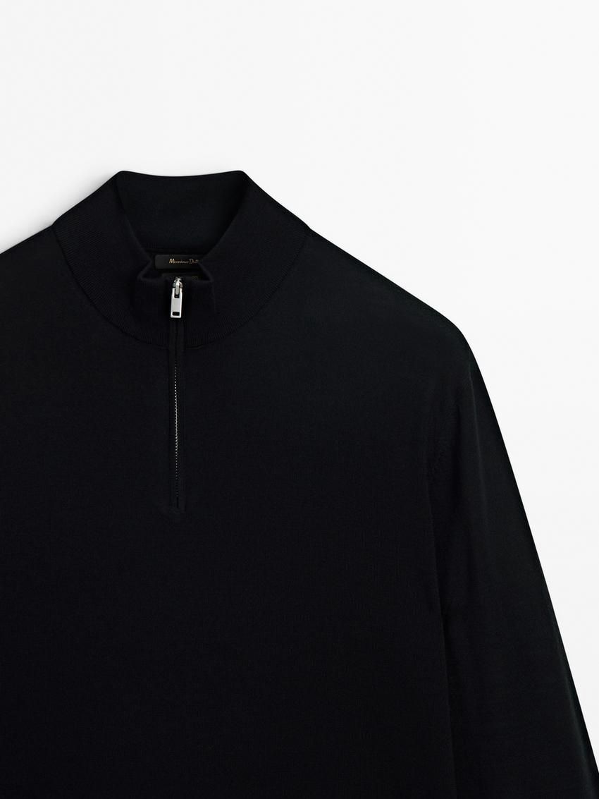 Massimo Dutti Merino Wool With Zip Detail Men Sweater Black | US-LP3428517