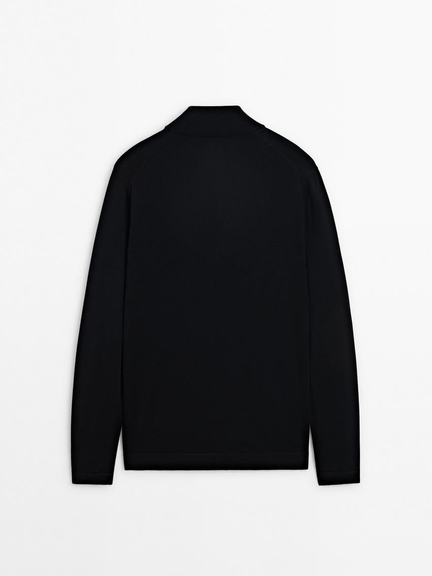 Massimo Dutti Merino Wool With Zip Detail Men Sweater Black | US-LP3428517