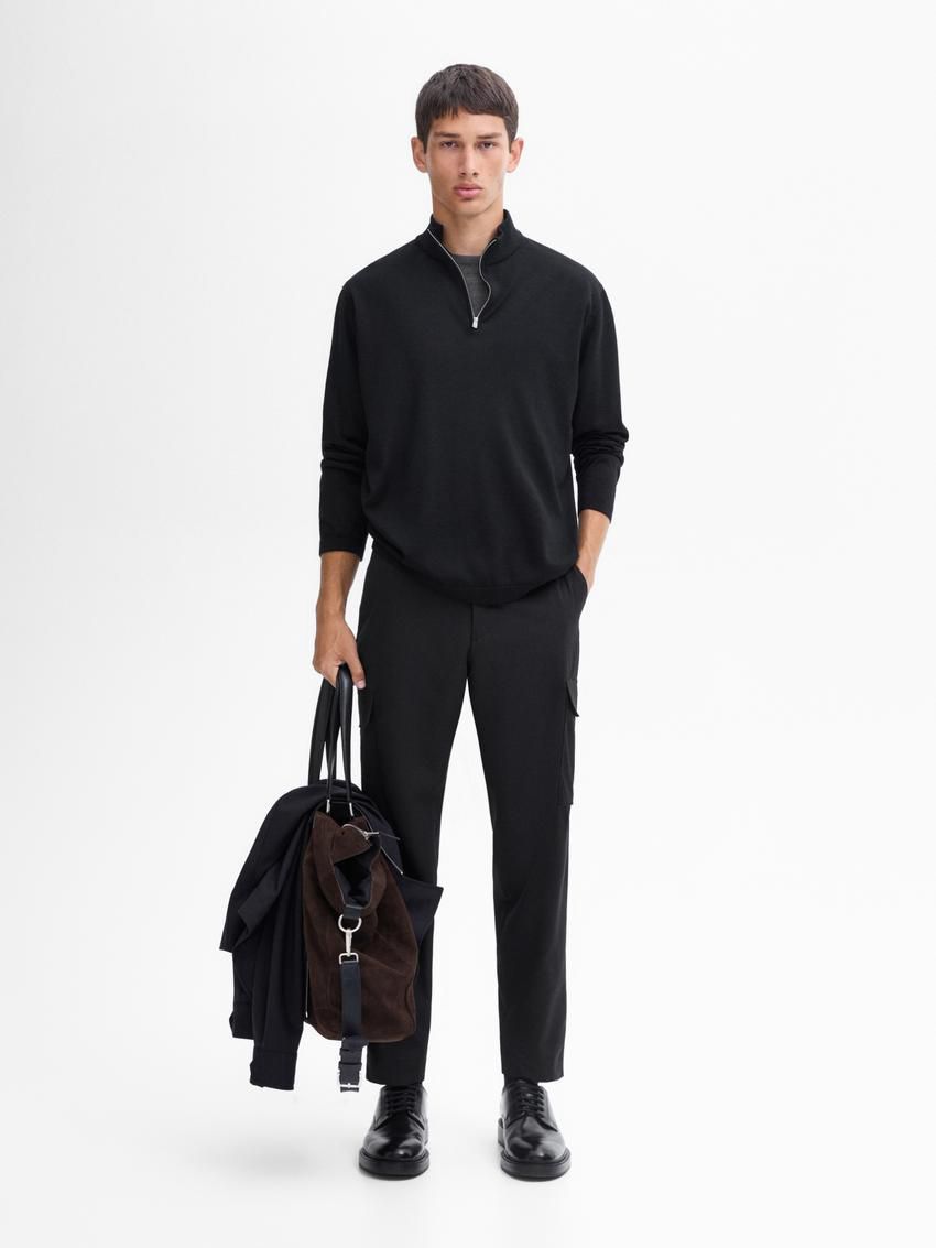 Massimo Dutti Merino Wool With Zip Detail Men Sweater Black | US-LP3428517