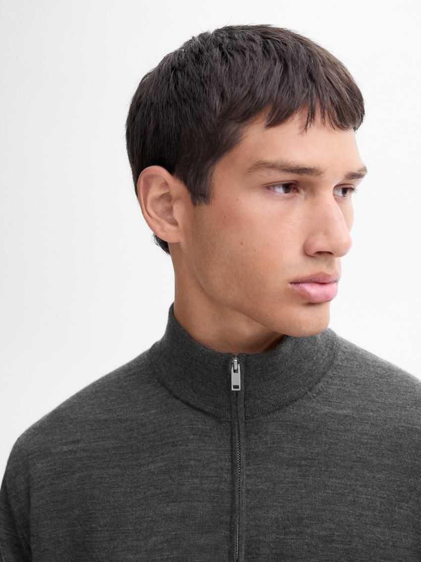 Massimo Dutti Merino Wool With Zip Detail Men Sweater Dark Grey | US-NX9204356