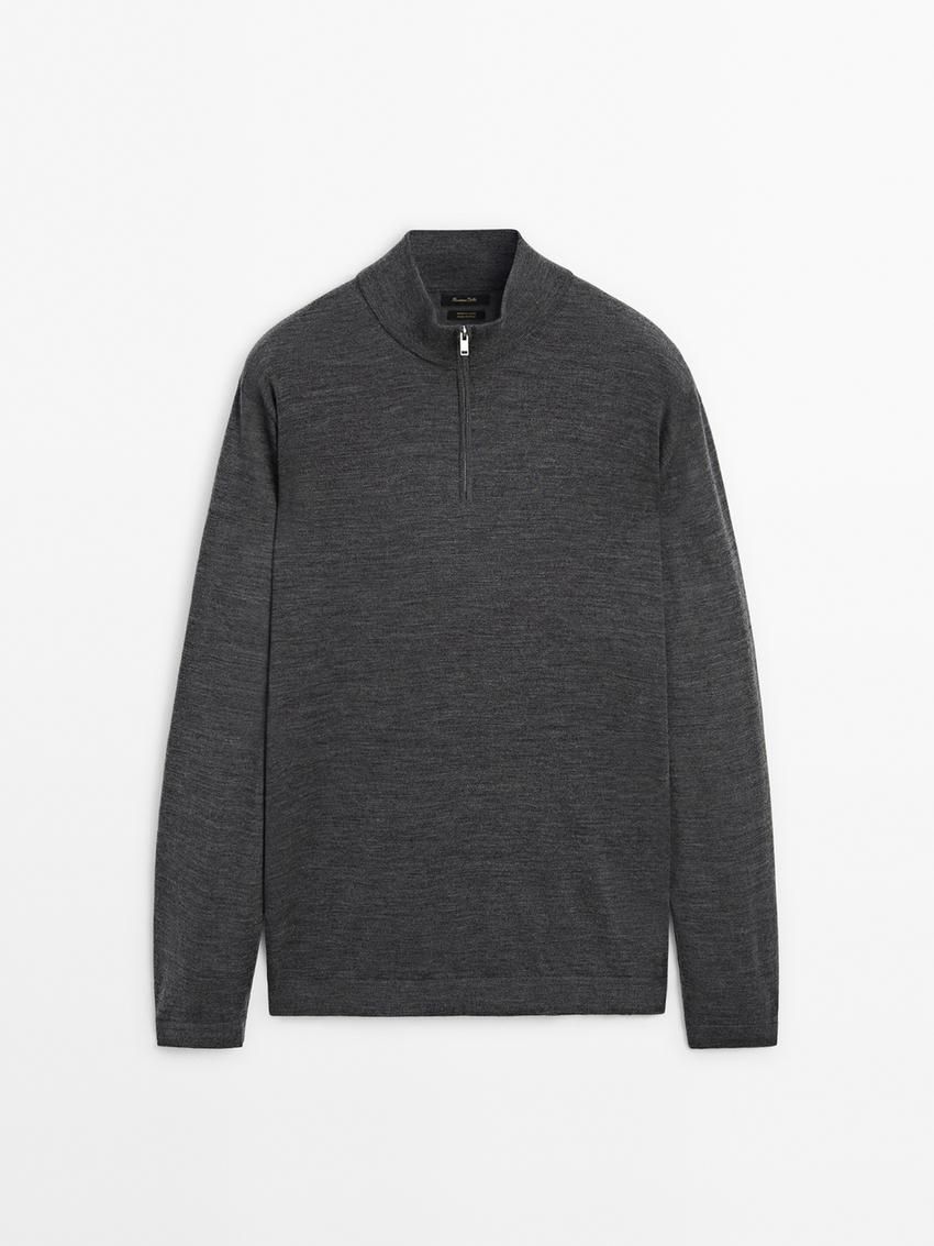 Massimo Dutti Merino Wool With Zip Detail Men Sweater Dark Grey | US-NX9204356