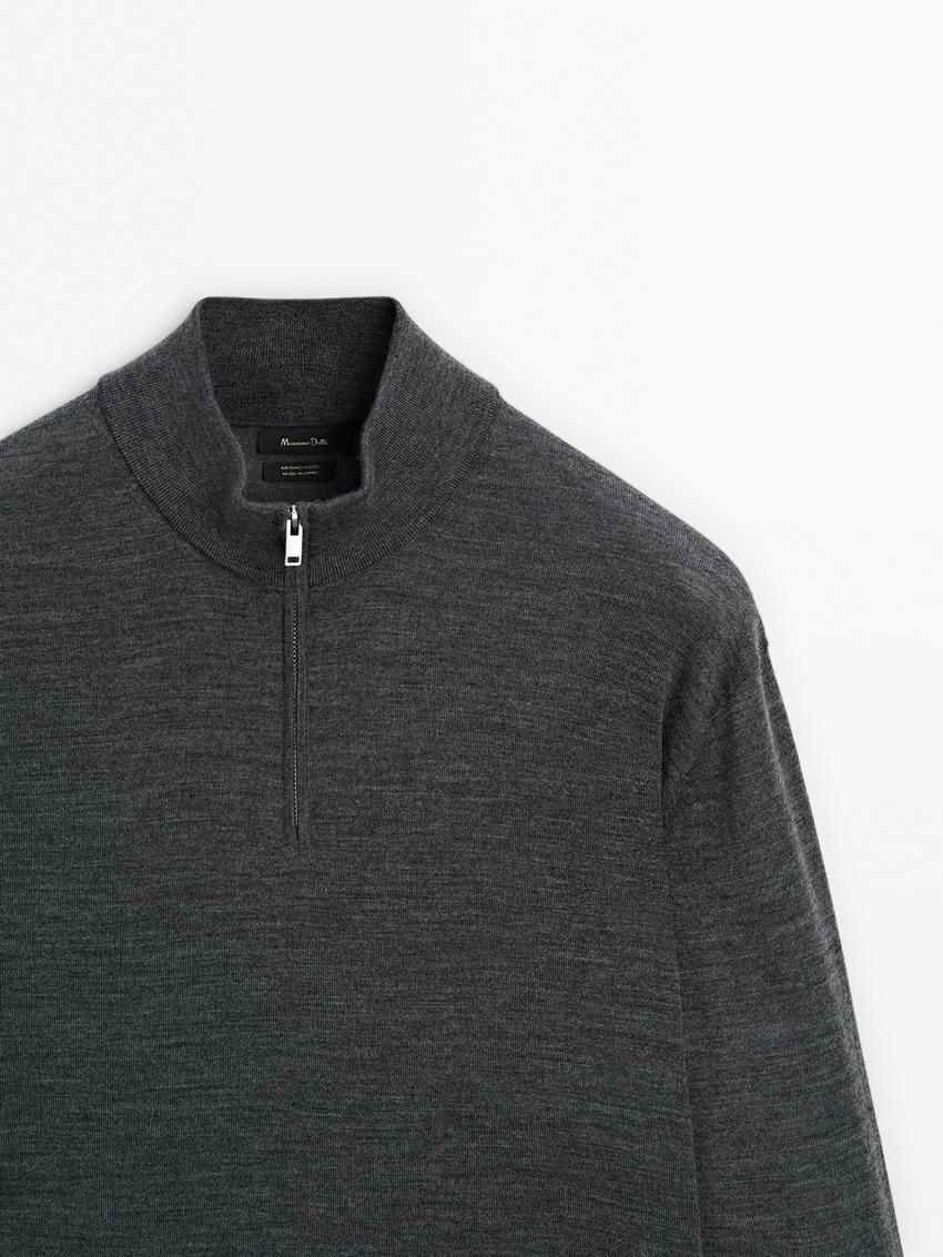 Massimo Dutti Merino Wool With Zip Detail Men Sweater Dark Grey | US-NX9204356