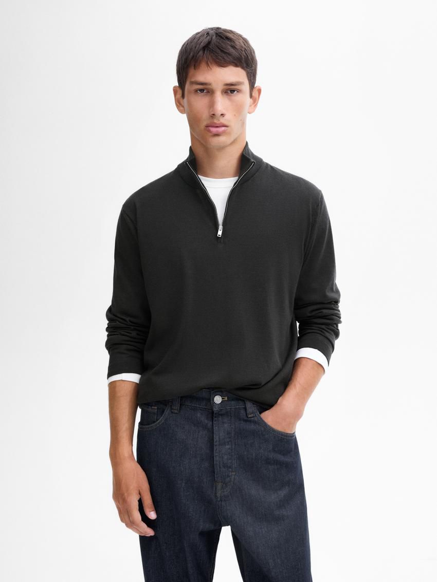 Massimo Dutti Merino Wool With Zip Detail Men Sweater Grey | US-AE4693570