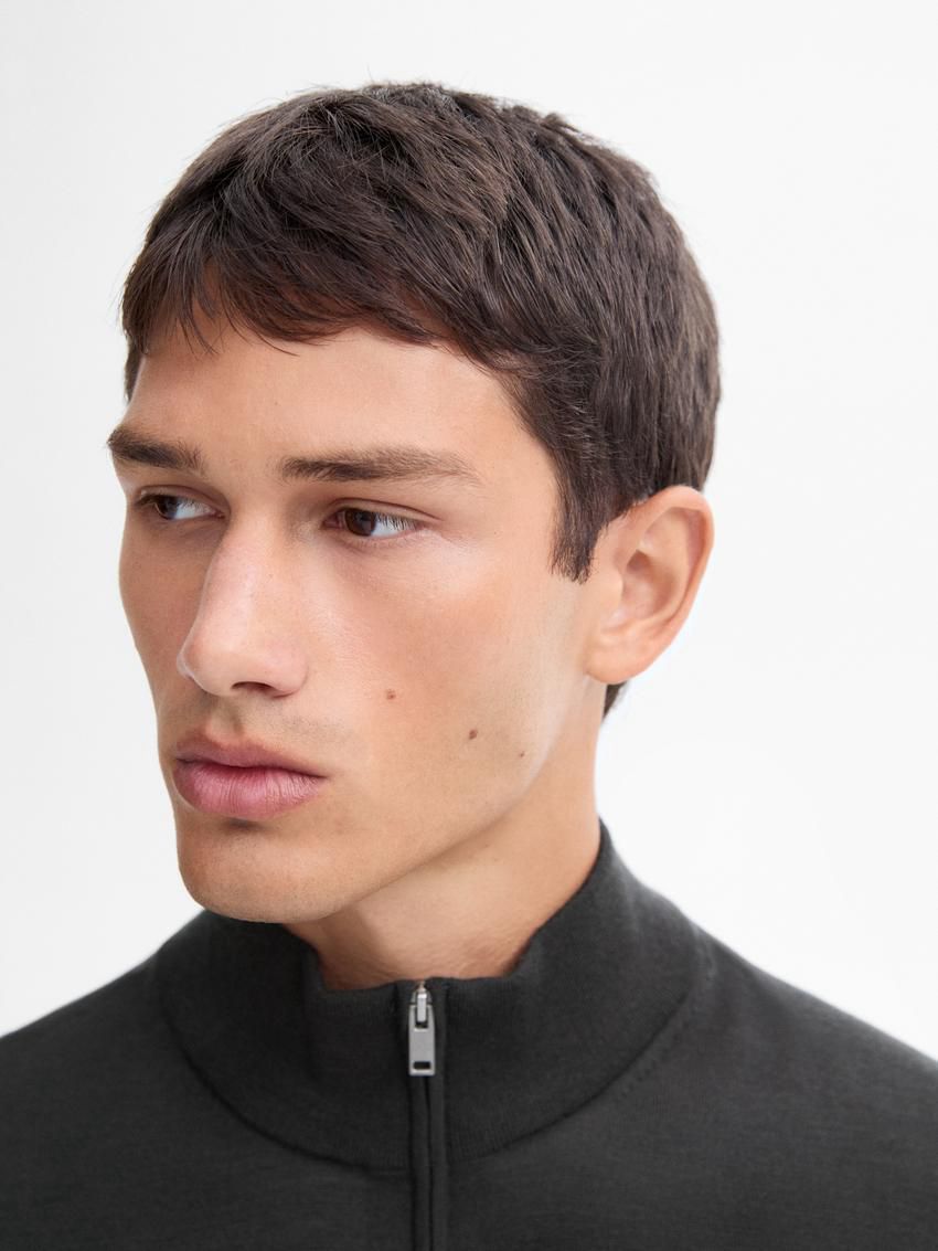 Massimo Dutti Merino Wool With Zip Detail Men Sweater Grey | US-AE4693570