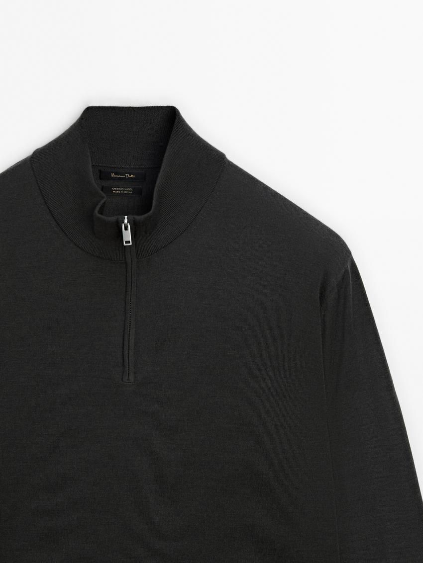 Massimo Dutti Merino Wool With Zip Detail Men Sweater Grey | US-AE4693570